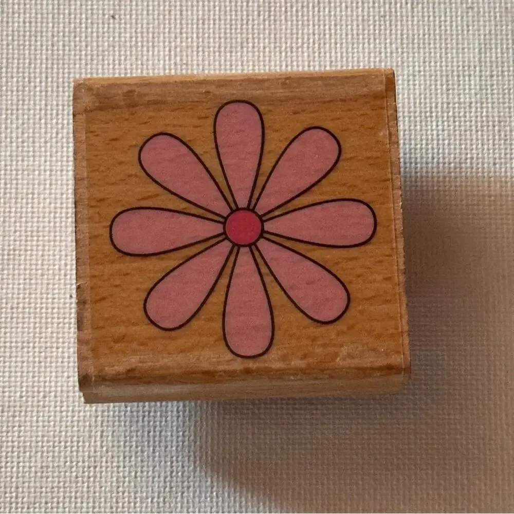Wooden Stamp with Pink Flower Design
